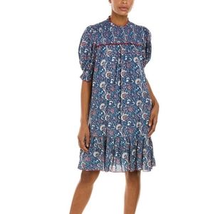 NWT Celina Moon smocked yolk dress in blue/red